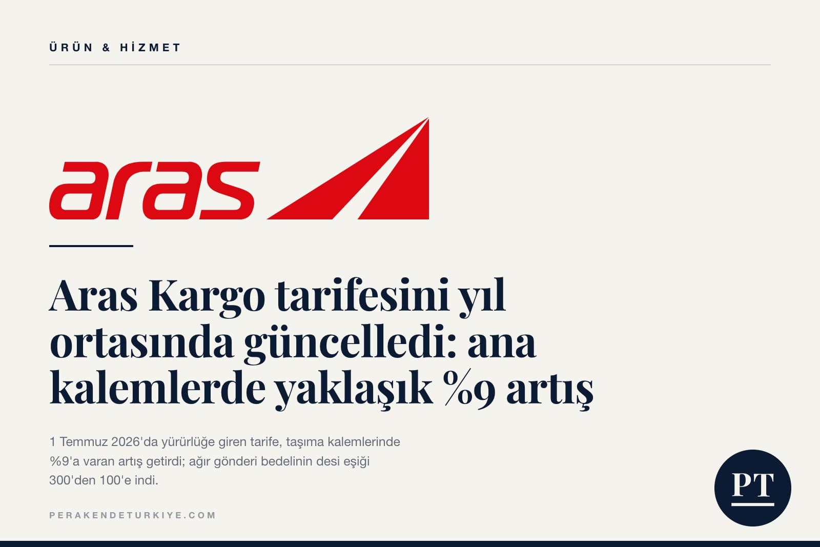 Aras Kargo tarifesini yıl ortasında güncelledi: ana kalemlerde yaklaşık %9 artış