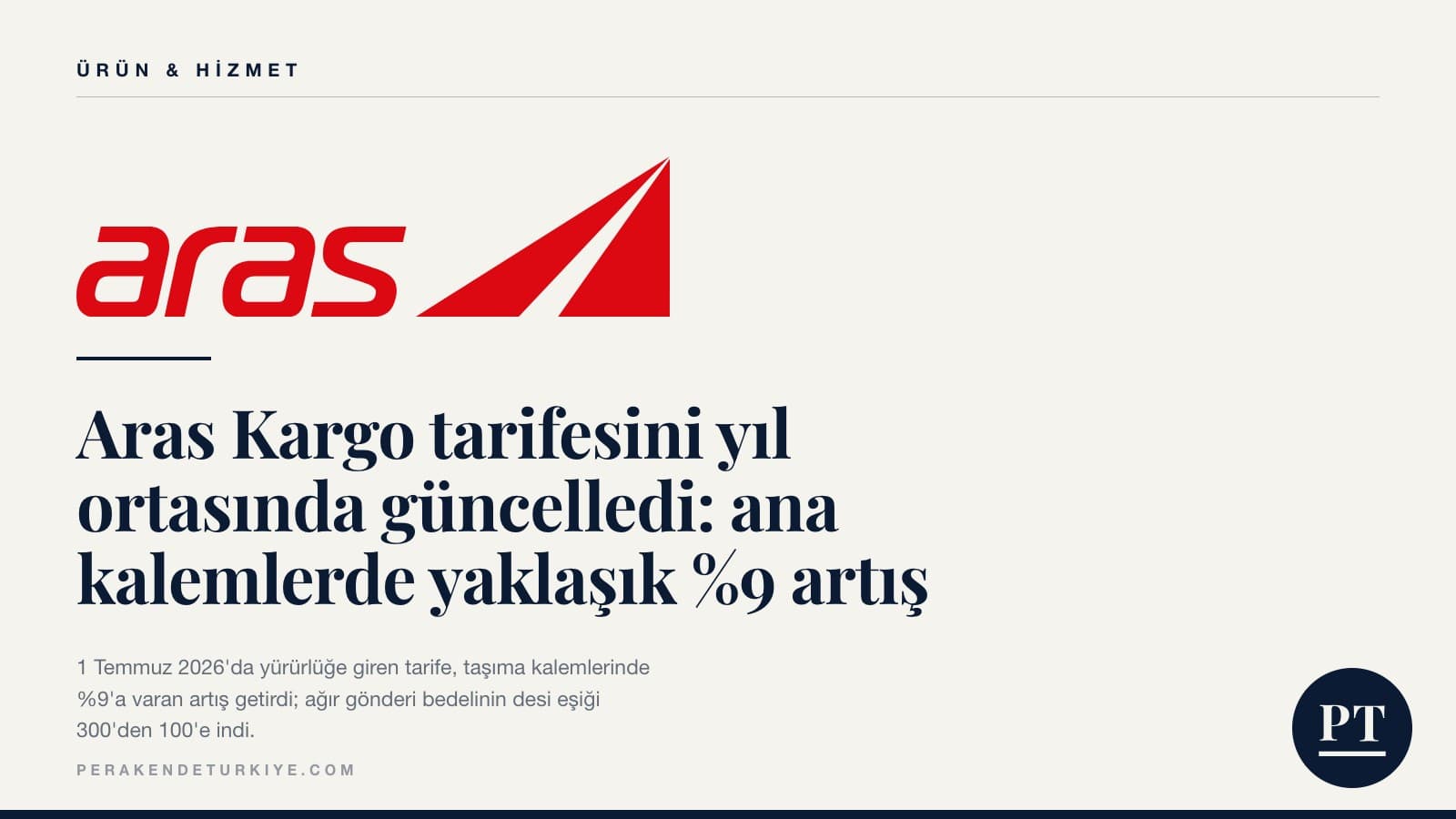 Aras Kargo tarifesini yıl ortasında güncelledi: ana kalemlerde yaklaşık %9 artış